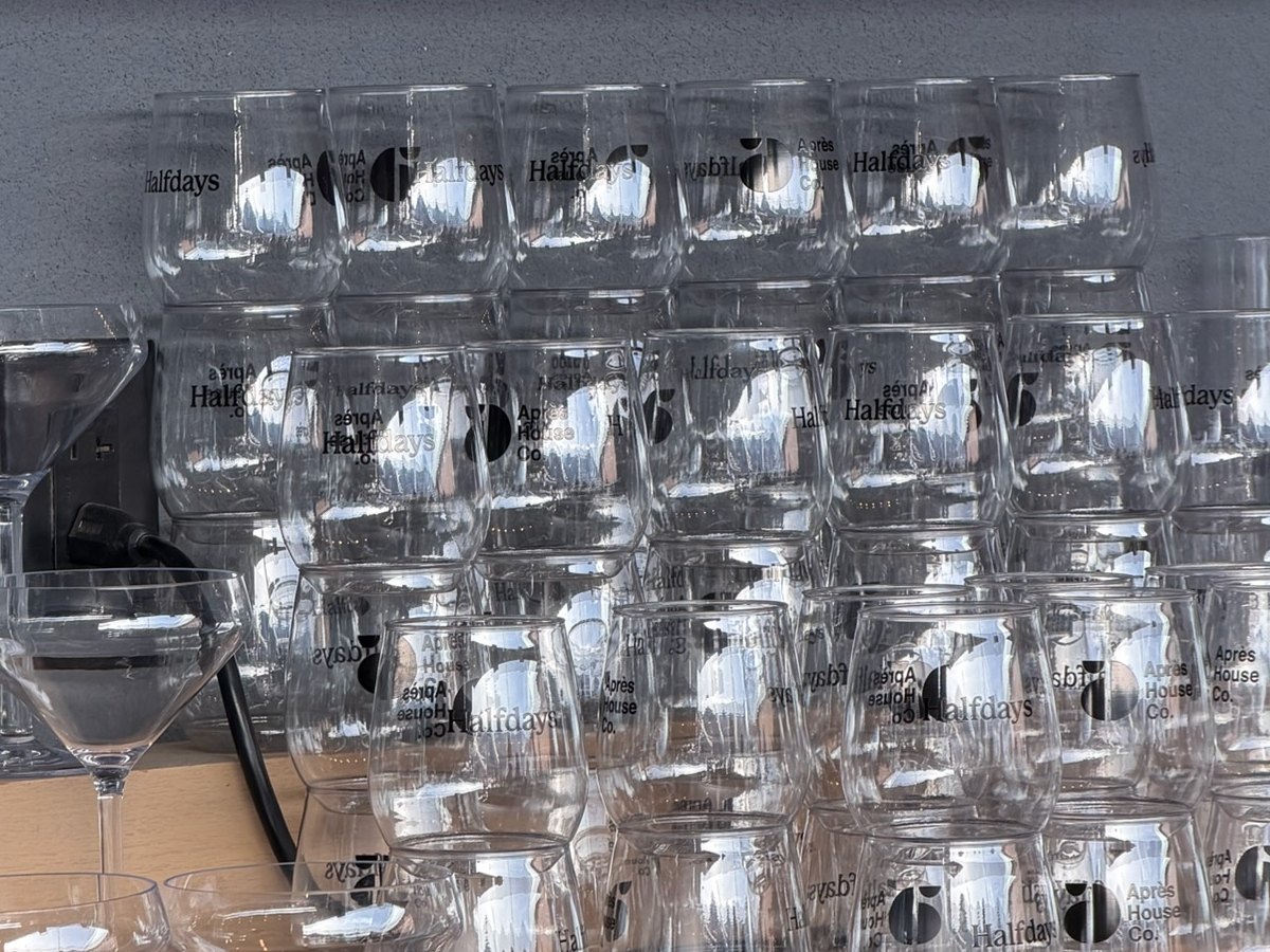 Co-branded Halfdays and Apres House glassware